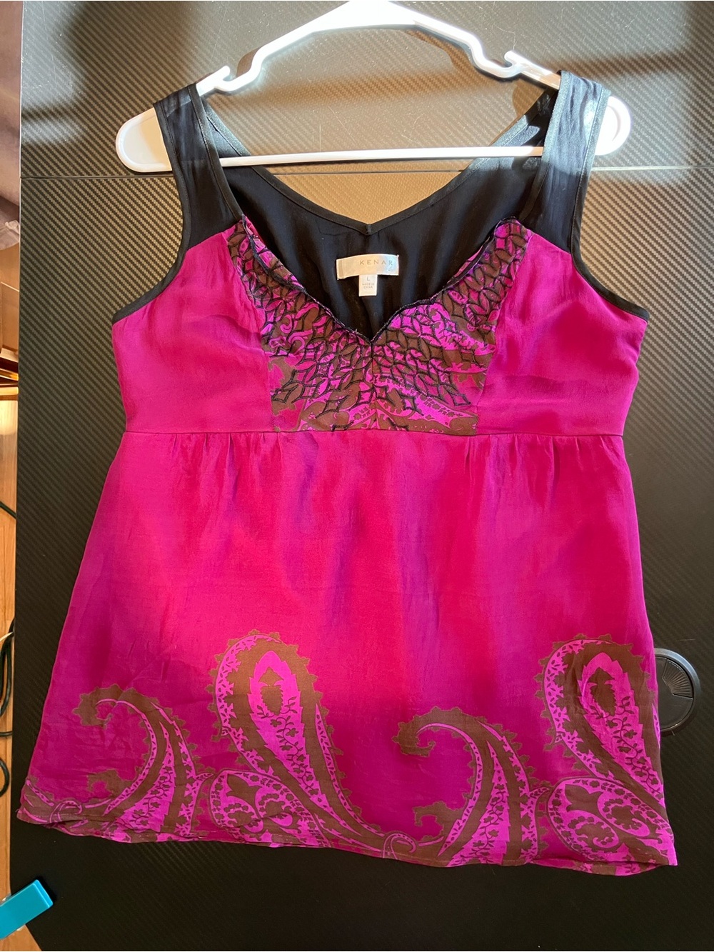 Kenar Fuchsia and Black Silk Tank Top